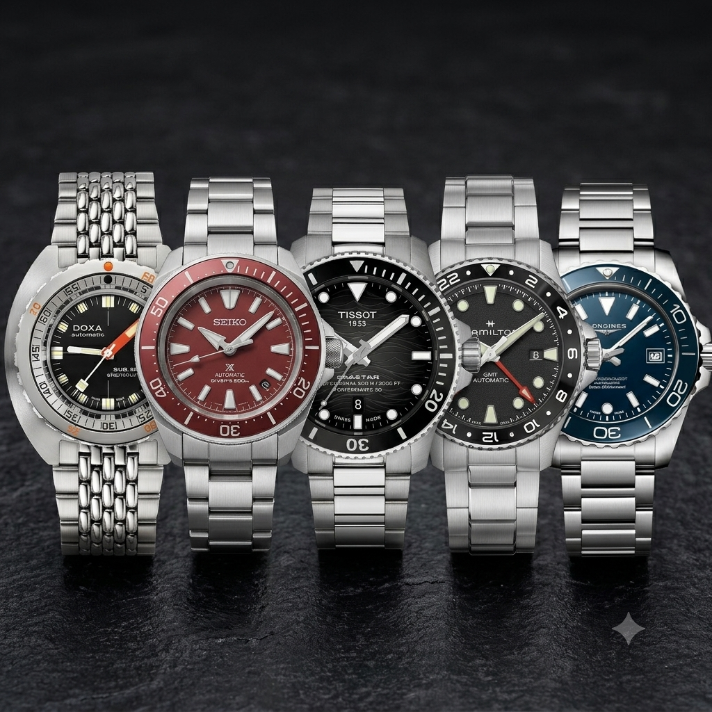 Five Dive Watches, AUD 1.000 to 5.000 — One Per Tier