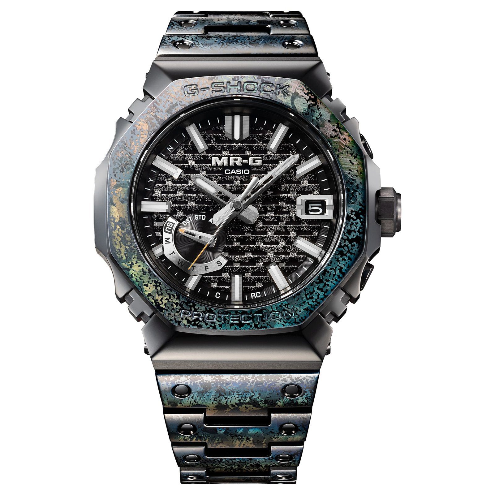 The G-Shock MRG-B2100HR-1A on its bracelet, front view